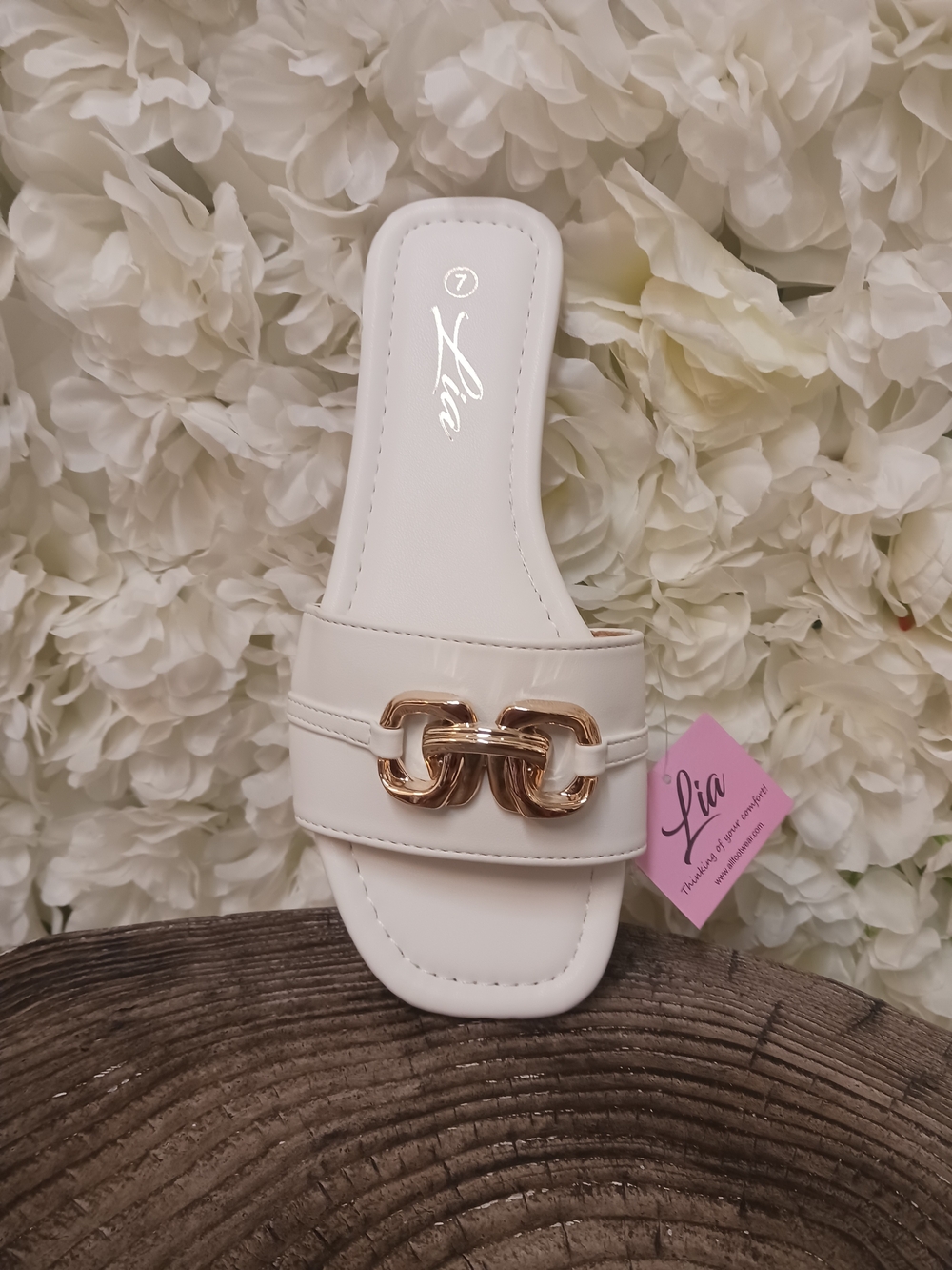 White Sandals with Gold Metallic Pattern On Top